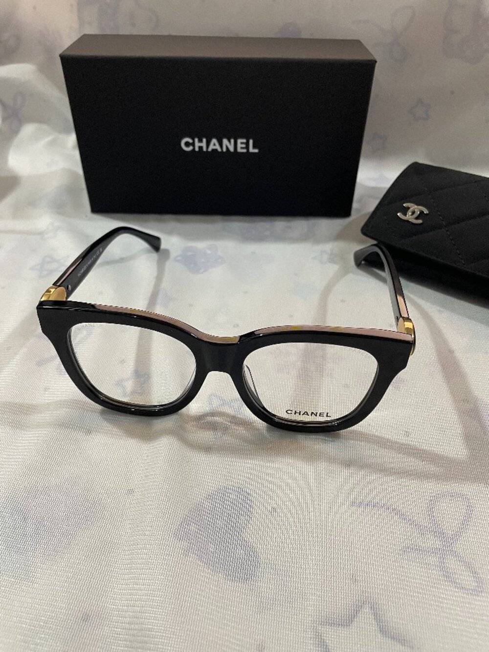 CHANEL Black & Gold Cat-Eye Optical Glasses